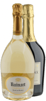 Sechs Flaschen Sektvergnügen mit kostenlosem Versand, mit eleganten Goldetiketten und festlicher Verpackung.