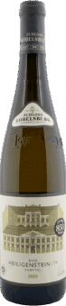 Eine Flasche Schloss GOBELSBURG 2020 Riesling Ried Heiligenstein Erste Lage Kamptal mit beigefarbenem Etikett, auf dem ein Gebäude abgebildet ist und ein kreisförmiges Emblem "850 Jahre".