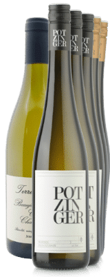 Sechs Weinflaschen stehen in einer Reihe, beschriftet mit "Burgunder Selection Paket", kostenloser Versand inklusive.