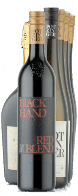 Ein Set von sechs Weinen - WeihnachtsPaket | 6 Fl. - mit kostenlosem Versand, Flaschen attraktiv im Paket angeordnet.